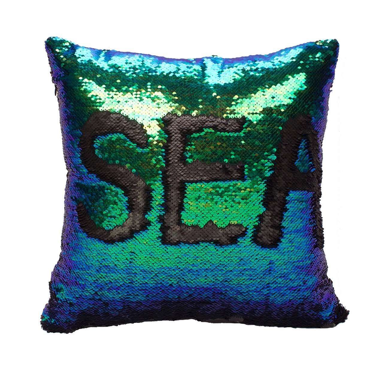 Black Blue Green Reversible Mermaid Sequin Pillow In Pakistan