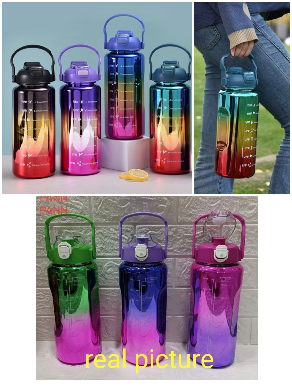 Water Bottle Pastel Color Handle Straw BPA Free 2 Liter In Pakistan