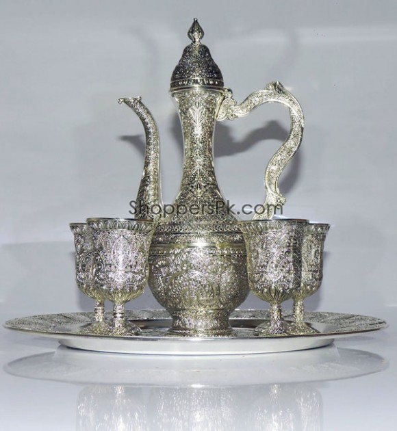 Buy Arabic Turkish Coffee Cups Gawa Set Of 8 Silver - Zam Zam Water Set 