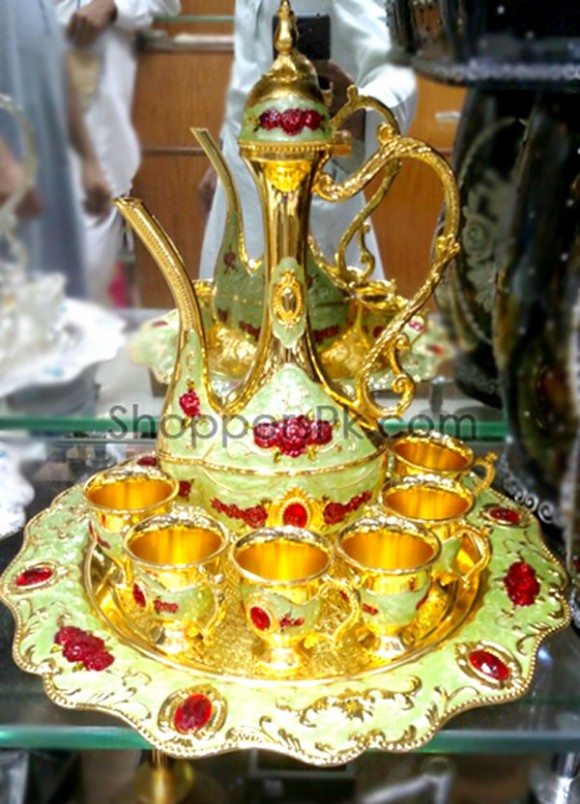 Buy Arabic Turkish Coffee Cups Gawa Set of 8 Golden - Zam Zam Water Set ...