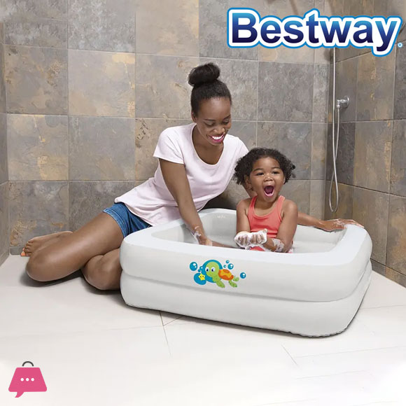 Bestway Baby Bath Tub Square with Inflatable Bottom White 34 x 34 x 10 Inch - 51116