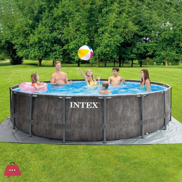 Intex Prism Frame Greywood Round Above Ground Pool 15 Feet x 4 Feet - 26742
