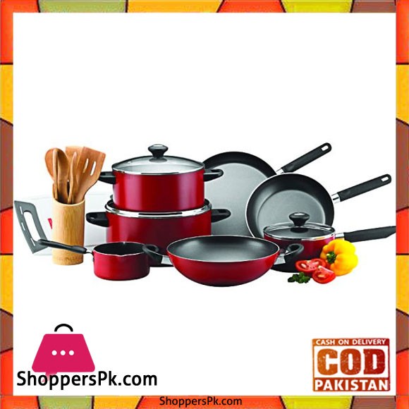 Prestige Aluminum Classique Non stick Cookware Set of 16 Piece Red PR21234