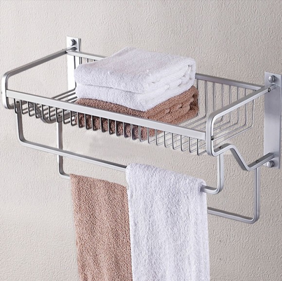 Modern Aluminum Wall Mount Bathroom Shower Shelf Towel Rack with two ...