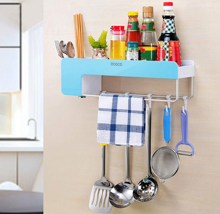 Bathroom Shelf Storage Organizer Shower Caddy Wall Mount Rack with Towel Bar Magnetic Soap Holder and Hanger Hooks