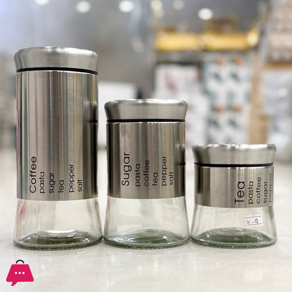 Glass and Stainless Steel Canister Set Airtight Canister Jars Set 3-Piece Set