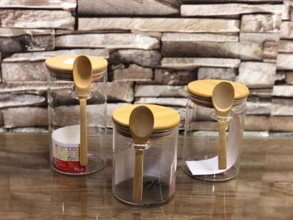 High Quality Glass Jars With Mini Wooden Spoon 3 Pcs Set in Pakistan