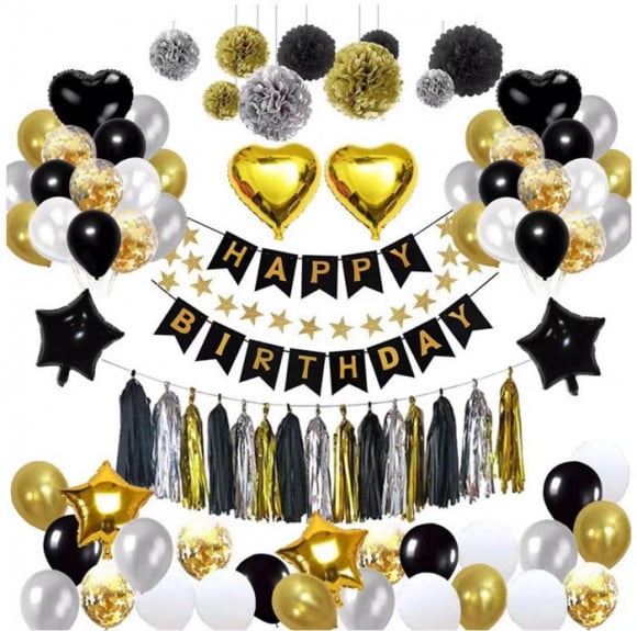 Black Gold White Balloon Birthday Party Decorations Complete Deal in ...