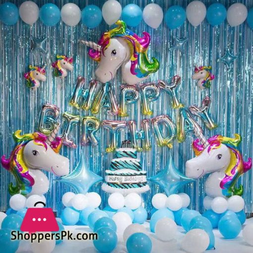 Happy Birthday Unicorn 65 Pcs Complete Deal Pack Foil Balloon Set