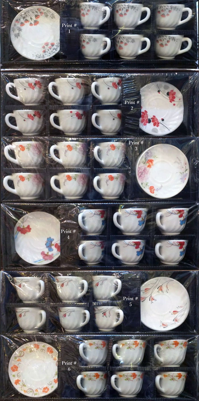 Rockware Opal Glass Marble Cup & Saucer 12 Pcs Set (6 Pcs Cup & 6 Pcs Saucer Set)