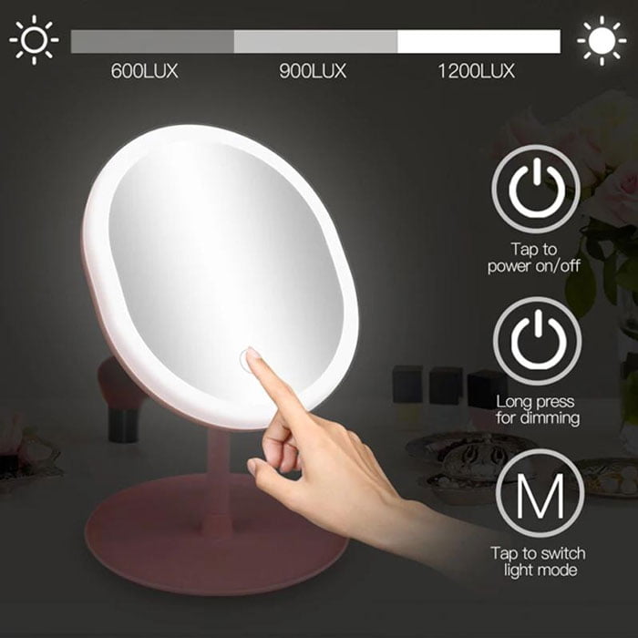 Led Makeup Mirror Desktop with Light Beauty Makeup Portable Mirror 3 Light Options