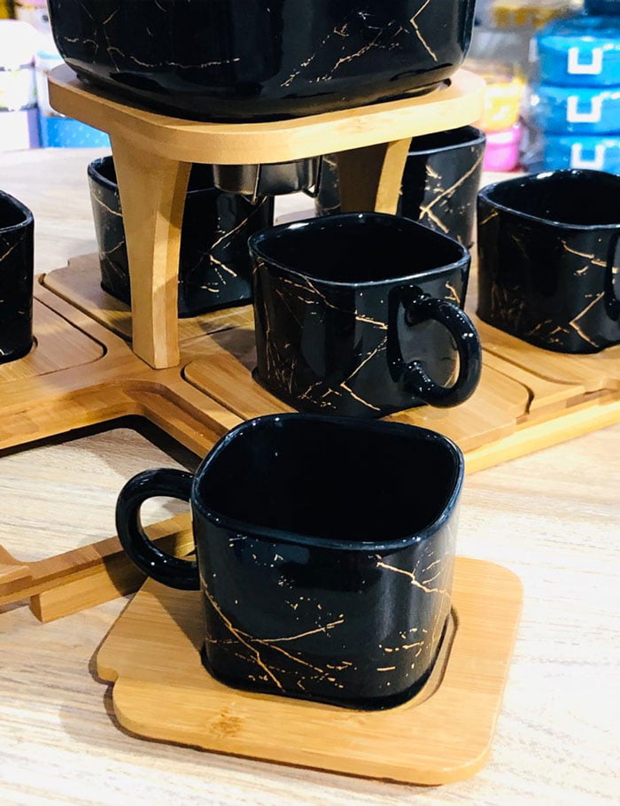 ceramic tea set with basket