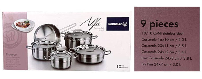 Korkmaz Alfa Cookware Set of 9 Pieces - A1660 ShoppersPk.com