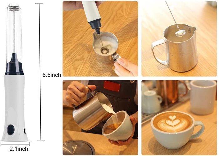 KUWAN Electric Milk Frother Rechargeable Handheld Wand Coffee Mixer for  Latte Hot Milk Eggbeater