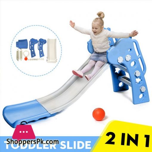 2 IN 1 Folding Toddler Slide With Basketball Hoop For Kids 0-6 years Multicolor