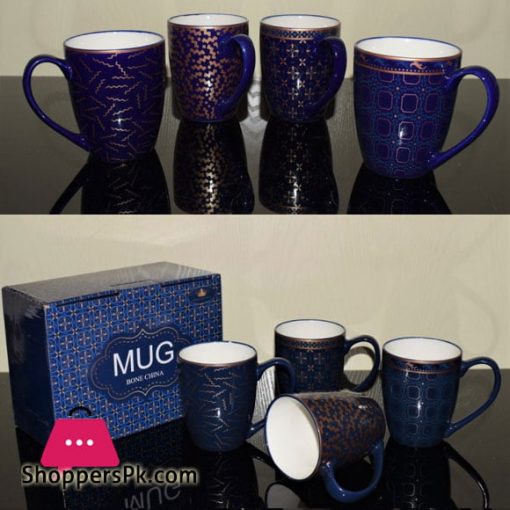 Imperial Gold Blue Bone China Mug Set of 6 - MP01