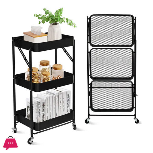 3-Tier Foldable Storage Trolley Metal Rolling Cart