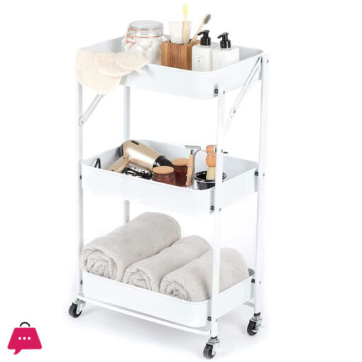 3-Tier Foldable Storage Trolley Metal Rolling Cart