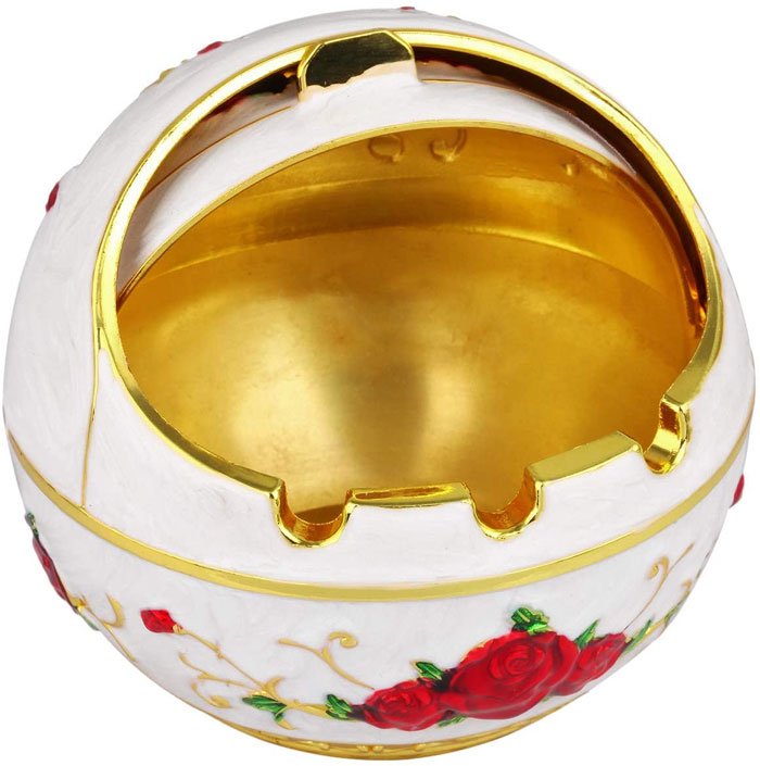 SPK Vintage Windproof Ashtray with Lids Zinc Alloy Cigarettes Ashtray Ash Holder for Outdoor and Indoor (Red Rose White)