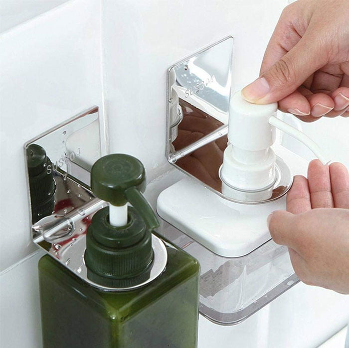 Shampoo Holder Hook Self Adhesive Wall Mounted Shower Gel Bottle Stainless Steel Rack Bathroom Bottle Holder Shower Kitchen Hand Sanitizer Pump