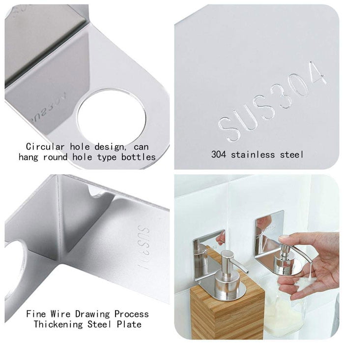 Shampoo Holder Hook Self Adhesive Wall Mounted Shower Gel Bottle Stainless Steel Rack Bathroom Bottle Holder Shower Kitchen Hand Sanitizer Pump