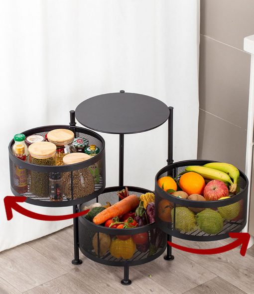 Rotating Vegetable Shelving Kitchen Floor Shelving Cylindrical Storage ...