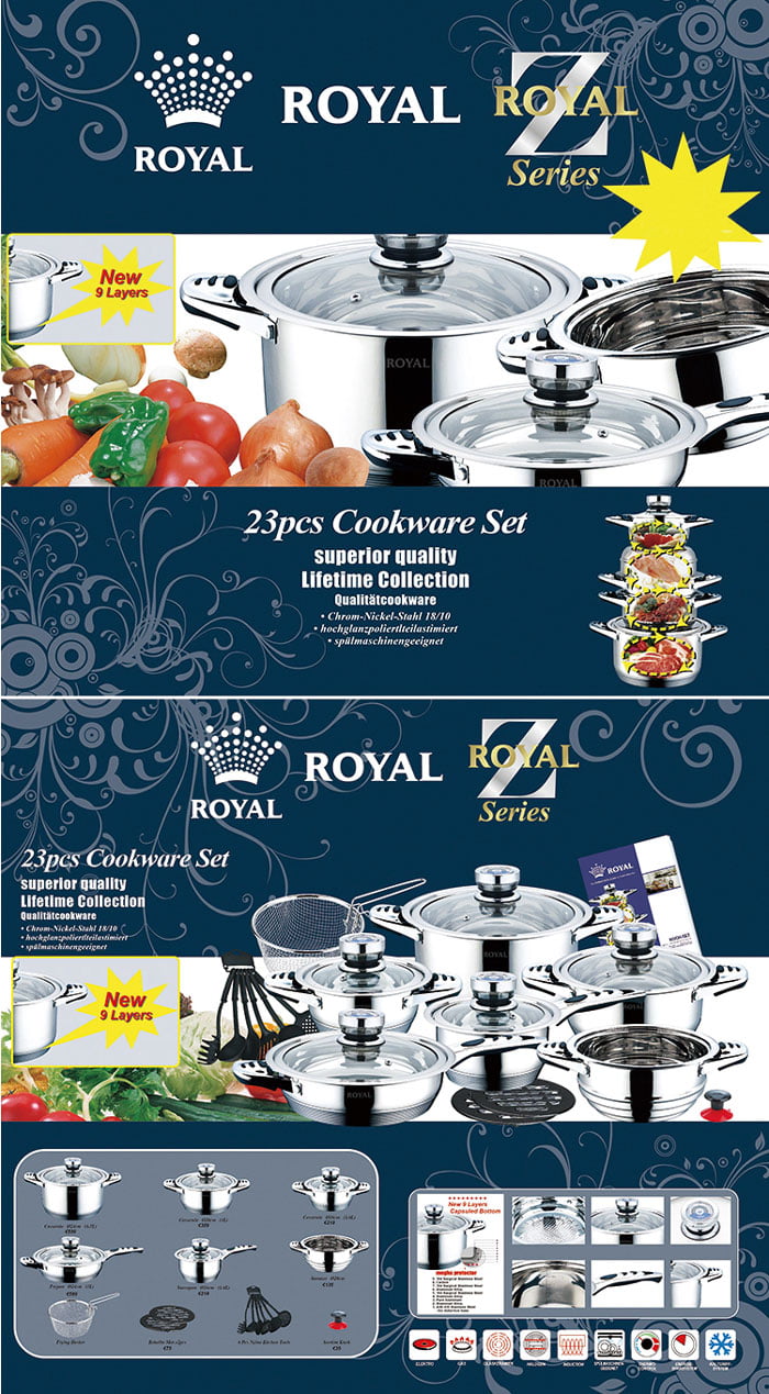 Royal Stainless Steel Hot Pot Casserole Set Kitchen Cookware Set 23 Pcs