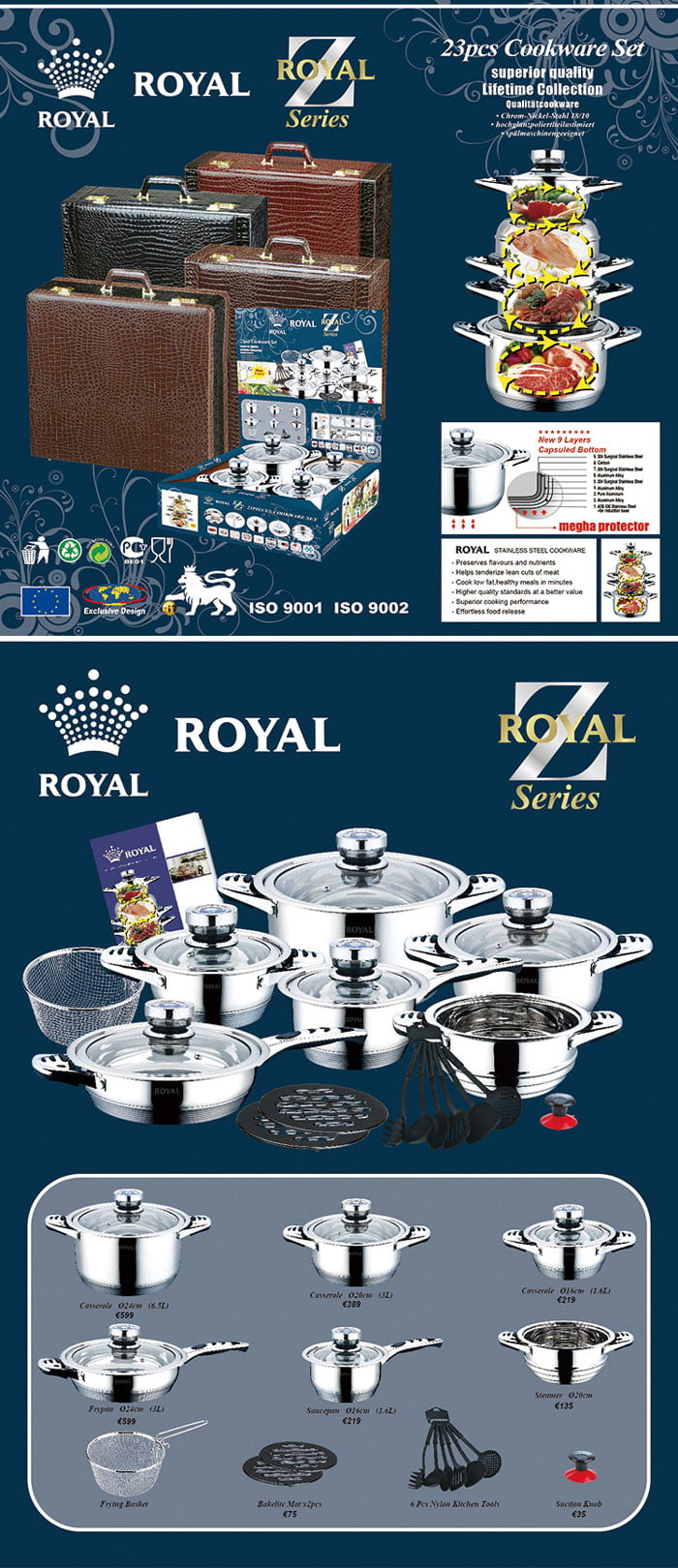 Royal Stainless Steel Hot Pot Casserole Set Kitchen Cookware Set 23 Pcs