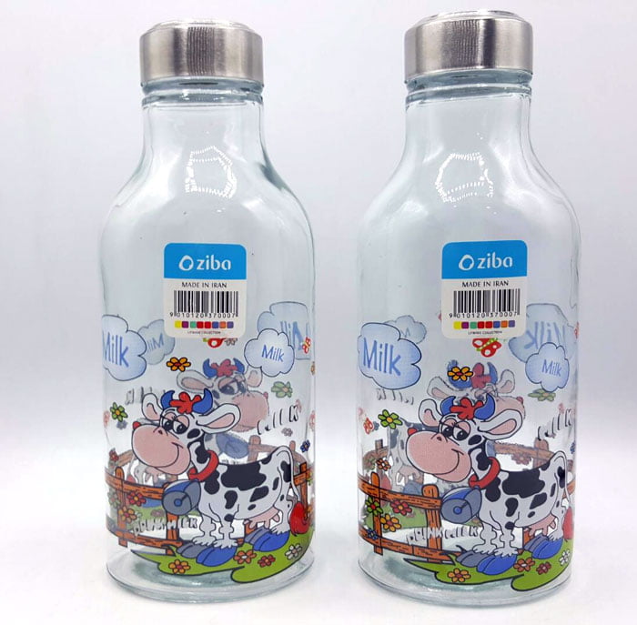 Ziba Sazan Glass Milk Bottle Cow Design 1.2 Liter Iran Made in Pakistan