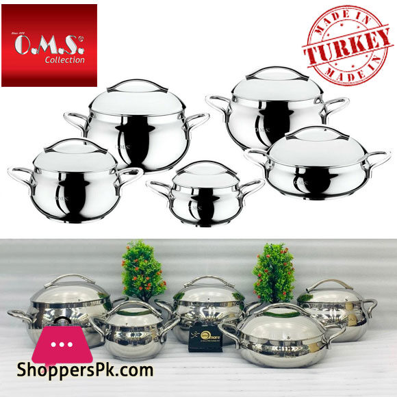 OMS Stainless Steel Commercial Professional Cookware Stock Pot Set 10 Piece Set 1008 Turkey Made