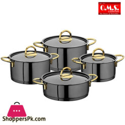 OMS Jet Black Steel 8 Pieces Steel Titanium Plated Cookware Set Turkey Made - 1315G