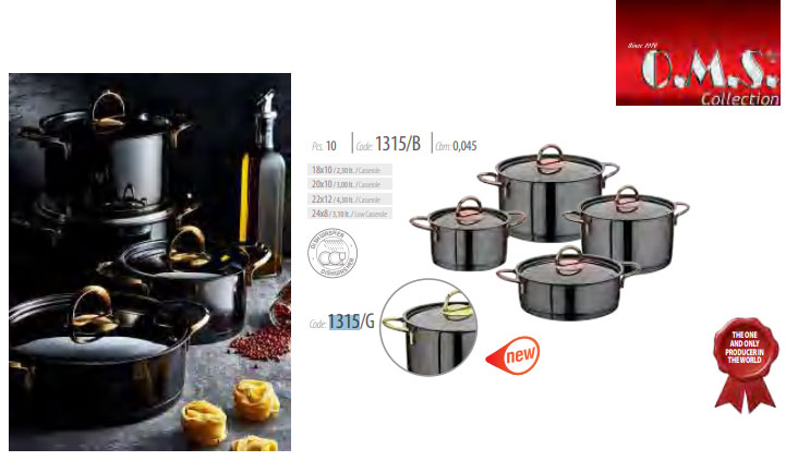 OMS Jet Black Steel 8 Pieces Steel Titanium Plated Cookware Set Turkey Made - 1315G