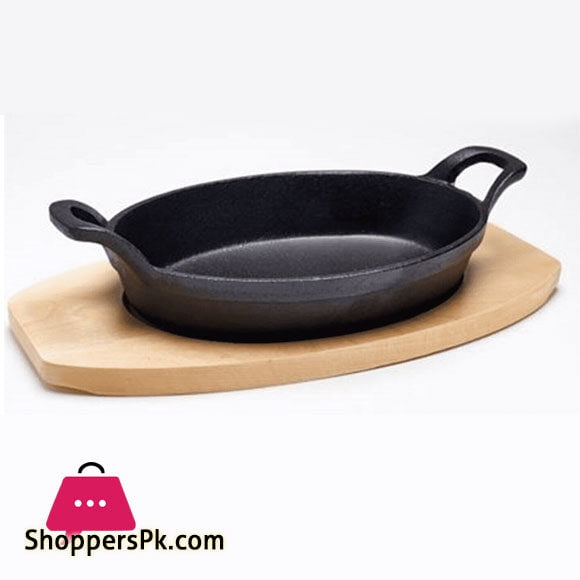 Oval Cast Iron Karahi Sizzling Dish with Stand