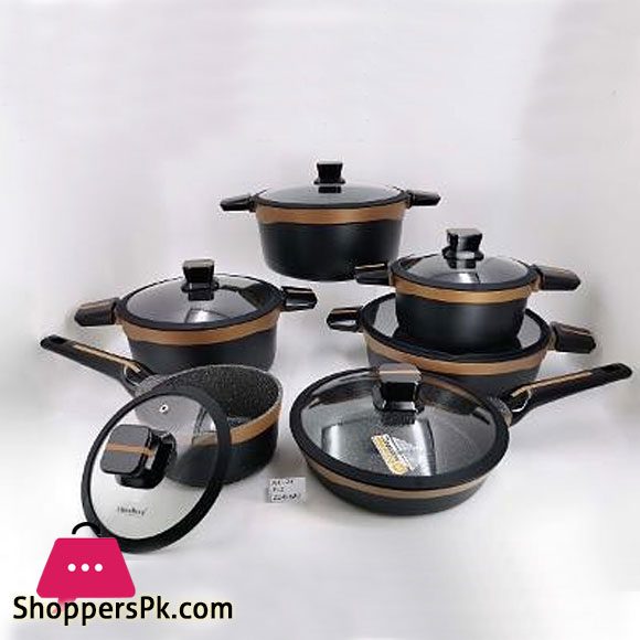 Alpenburg Cookware Set Black Gold Germany Made - 12 Pcs #KC24