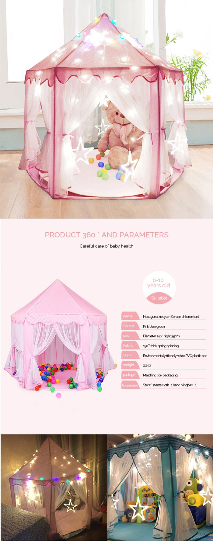 Princess Castle Indoor Outdoor Fairy House Kids Play Tent