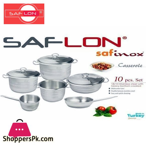 Saflon Safinox 18/10 Stainless Steel Double Bottom Cookware Set 10 Pcs Turkey Made