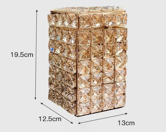 European Luxury Golden Crystal Dressing Table Makeup Brush Organizer Pen Holder With Lid Eyebrow Pencil Square Storage Box Holder