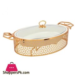 Large Oval Casserole Dish With Gold Burner Rack