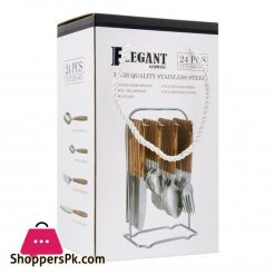 Elegant Stainless Steel Cutlery Set, 24 Pieces, Wooden Dots, EL-2014