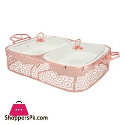 Dual Casserole Dishes on Rose Gold Rack with Burners