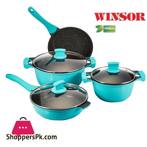 Winsor Cast Aluminum Non-Stick Cookware-Turquoise 9 Pcs