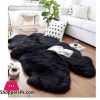 Black Sheepskin Four Pelt Rug Genuine Sheepskin Fur Rug