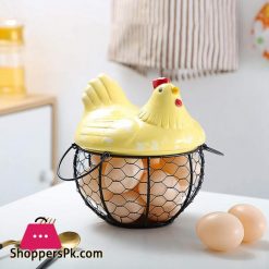 Egg Basket,Eggs Holder Basket, Organizer Storage Wrought Wire Restaurant Storage Basket,Kitchen Hen Decor (Yellow)