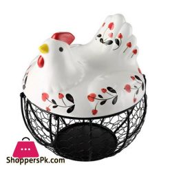 Iron Egg Storage Basket Snack Fruit Basket Creative Collection Ceramic Hen Ornaments Decoration Kitchen Accessories