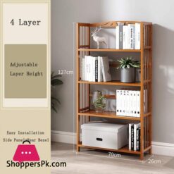 NFGHK Vintage Bamboo Floor Landing Bookshelf,Adjustable Stand Rack Open Storage Shelves Organizer Cabinets Rustic Bookcase for Living Room Office Home