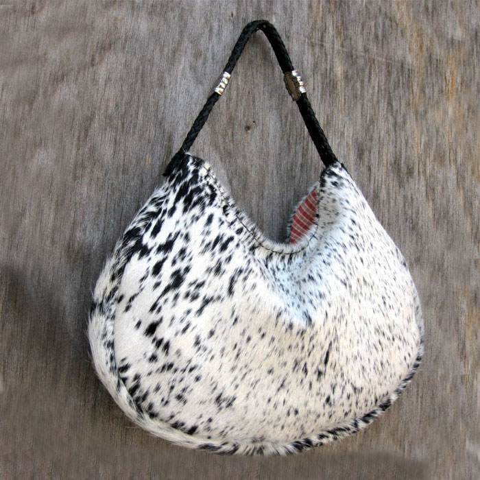 Women Cowhide Salt and Pepper Hobo Style Leather Bag