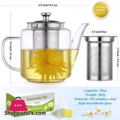 Glass Teapot with Removable Infuser 33oz1000ml Tea Kettle Stovetop Safe Glass Teapot with Lid for Loose Leaf Tea and Blooming Tea