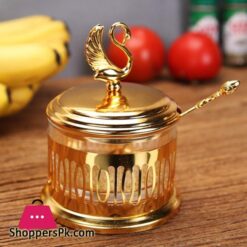 Unique Jars Style Gold Finish Metal Glass Salt Sugar Jar Storage Bottle Tableware Dinnerware Home Table DecorFigurines Miniatures