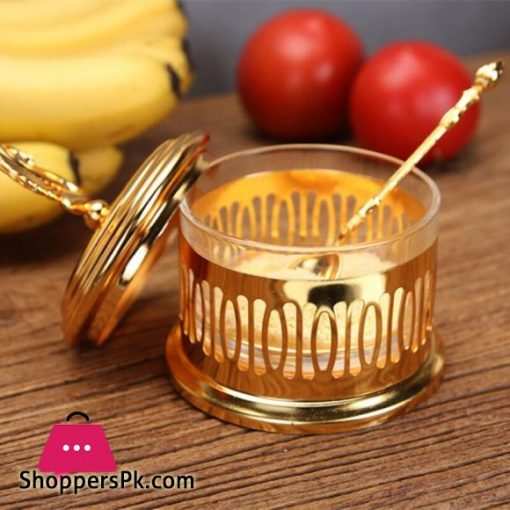 Unique Jars Style Gold Finish Metal Glass Salt Sugar Jar Storage Bottle Tableware Dinnerware Home Table DecorFigurines Miniatures