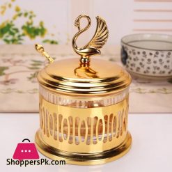 Unique Jars Style Gold Finish Metal Glass Salt Sugar Jar Storage Bottle Tableware Dinnerware Home Table DecorFigurines Miniatures